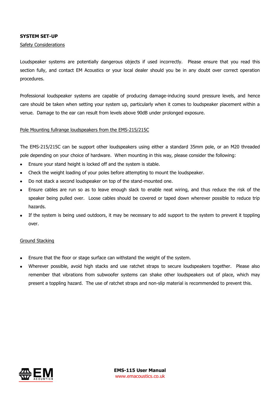 EM Acoustics EMS-215/215C quasi-bandpass subwoofer User Manual | Page 5 / 10