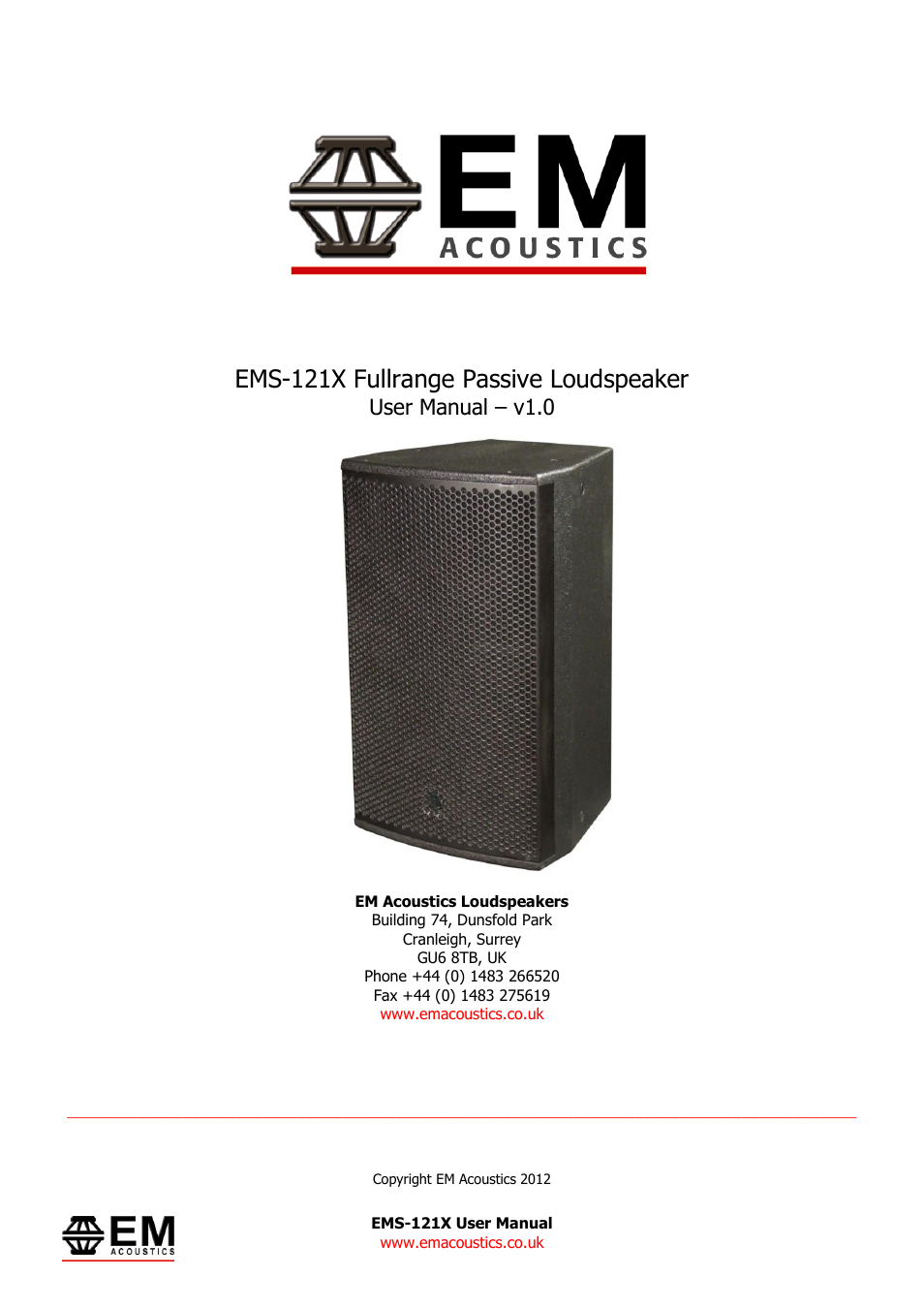 EM Acoustics EMS-121X fullrange passive loudspeaker User Manual | 13 pages