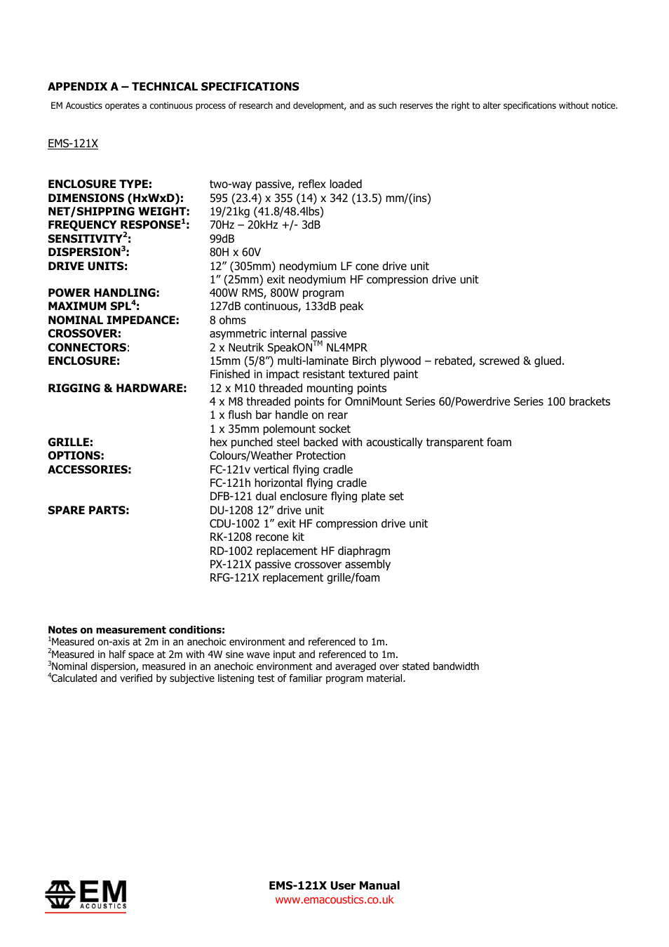 EM Acoustics EMS-121X fullrange passive loudspeaker User Manual | Page 13 / 13