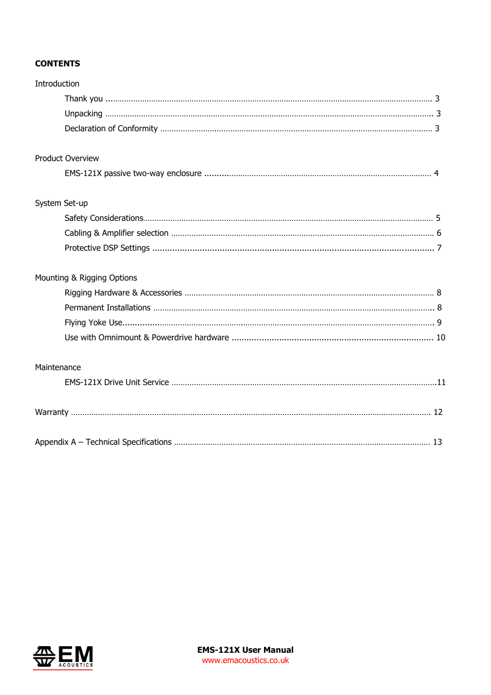 EM Acoustics EMS-121X fullrange passive loudspeaker User Manual | Page 2 / 13