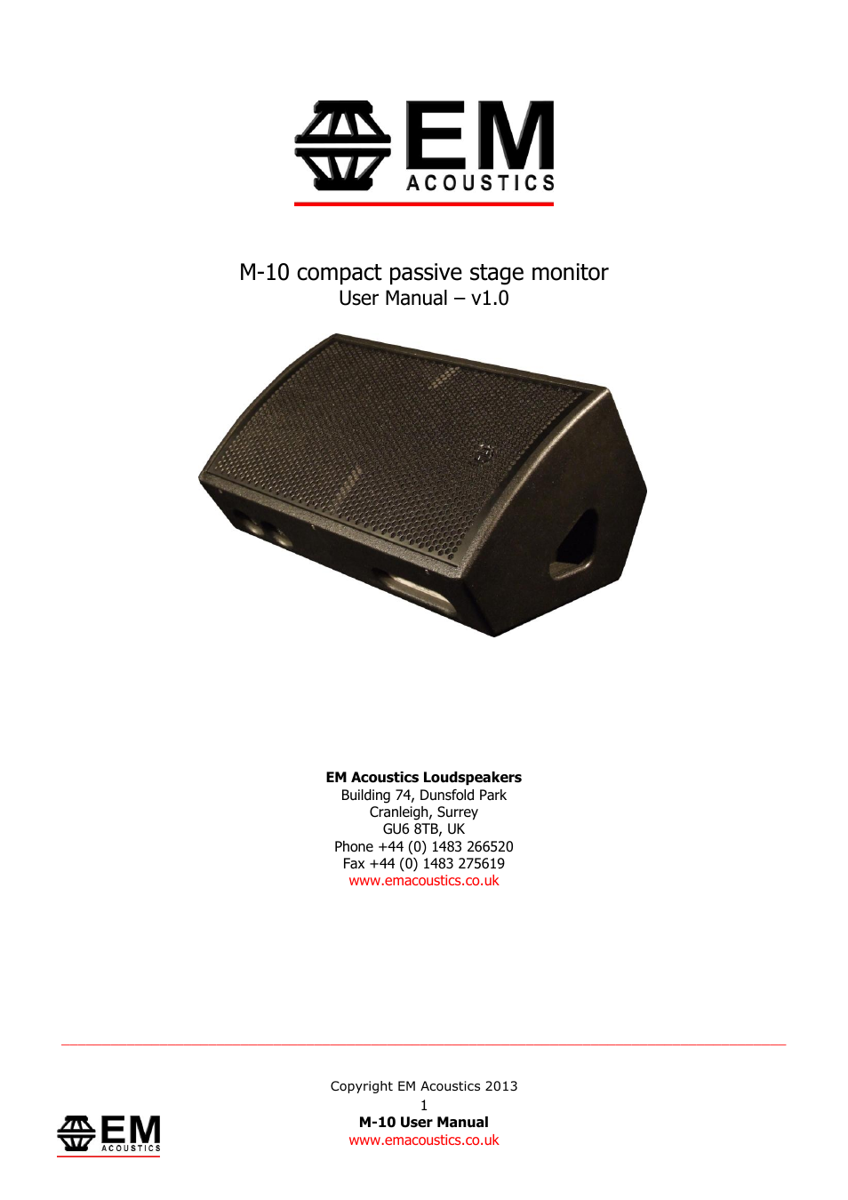 EM Acoustics M-10 compact passive stage monitor User Manual | 9 pages