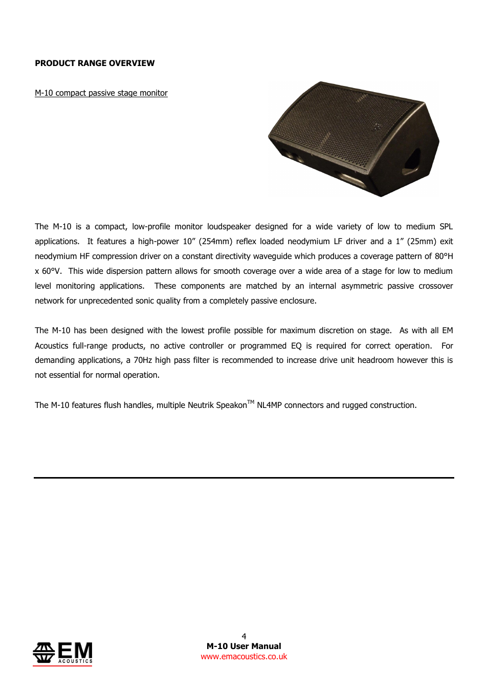EM Acoustics M-10 compact passive stage monitor User Manual | Page 4 / 9