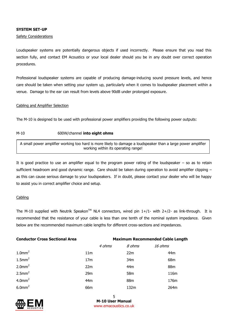 EM Acoustics M-10 compact passive stage monitor User Manual | Page 5 / 9