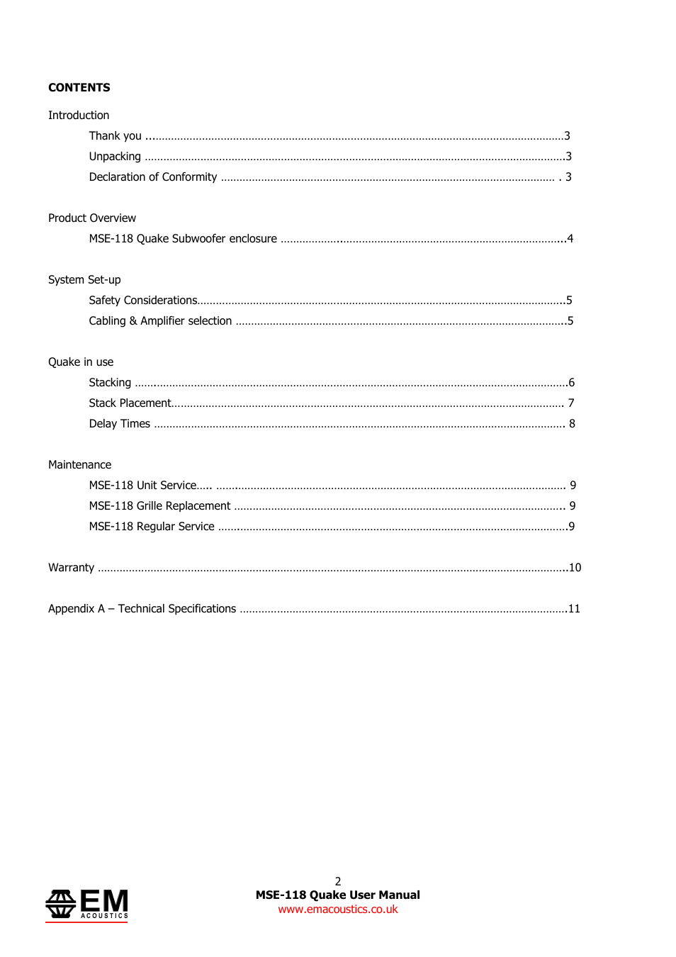 EM Acoustics MSE-118 Quake horn loaded subwoofer User Manual | Page 2 / 11