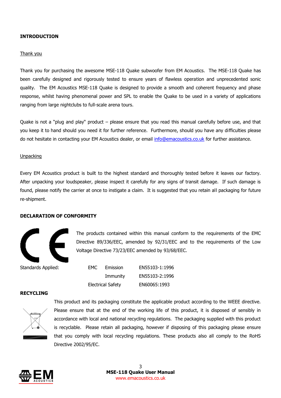 EM Acoustics MSE-118 Quake horn loaded subwoofer User Manual | Page 3 / 11