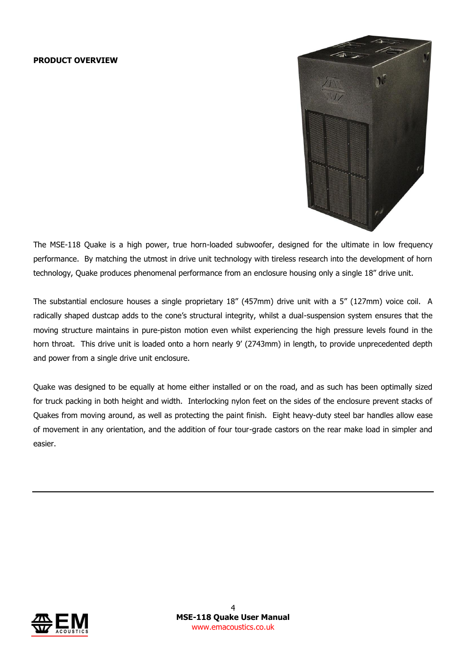 EM Acoustics MSE-118 Quake horn loaded subwoofer User Manual | Page 4 / 11