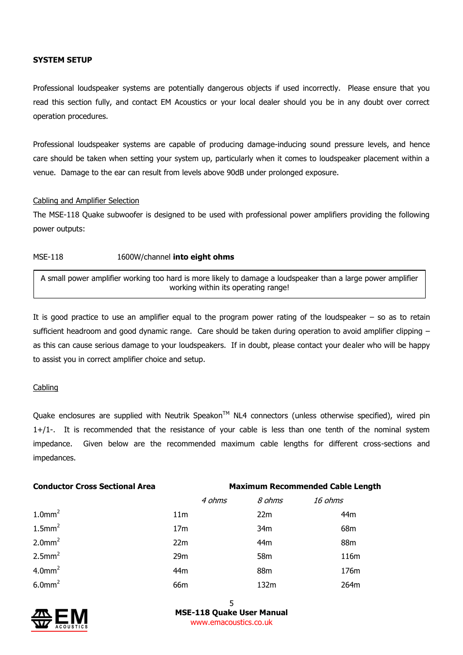 EM Acoustics MSE-118 Quake horn loaded subwoofer User Manual | Page 5 / 11