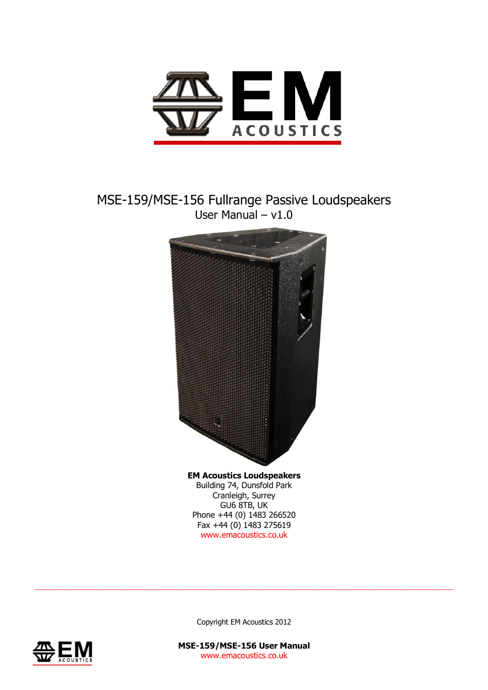 EM Acoustics MSE-156 passive fullrange loudspeaker User Manual | 13 pages