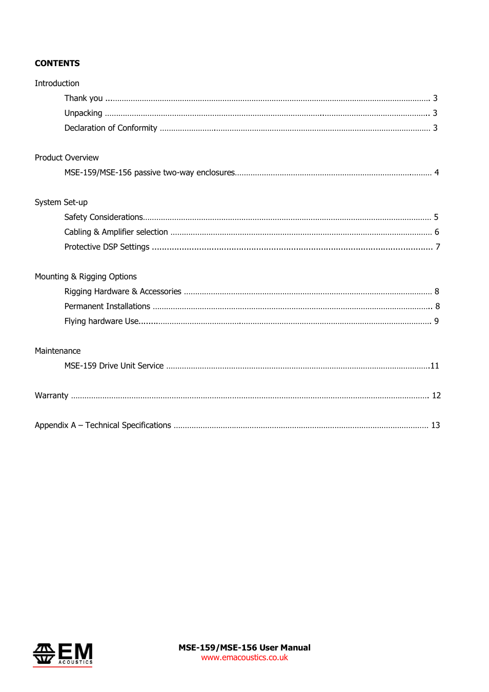 EM Acoustics MSE-156 passive fullrange loudspeaker User Manual | Page 2 / 13