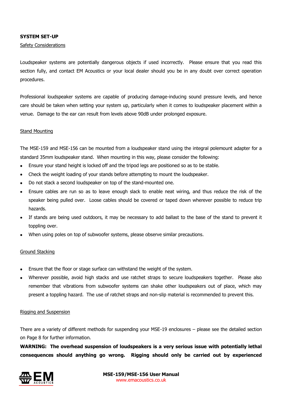 EM Acoustics MSE-156 passive fullrange loudspeaker User Manual | Page 5 / 13