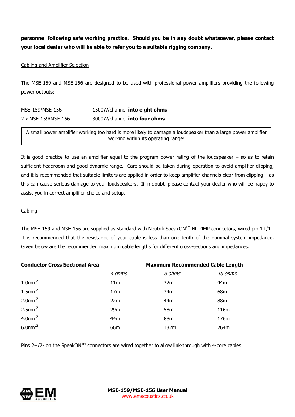EM Acoustics MSE-156 passive fullrange loudspeaker User Manual | Page 6 / 13