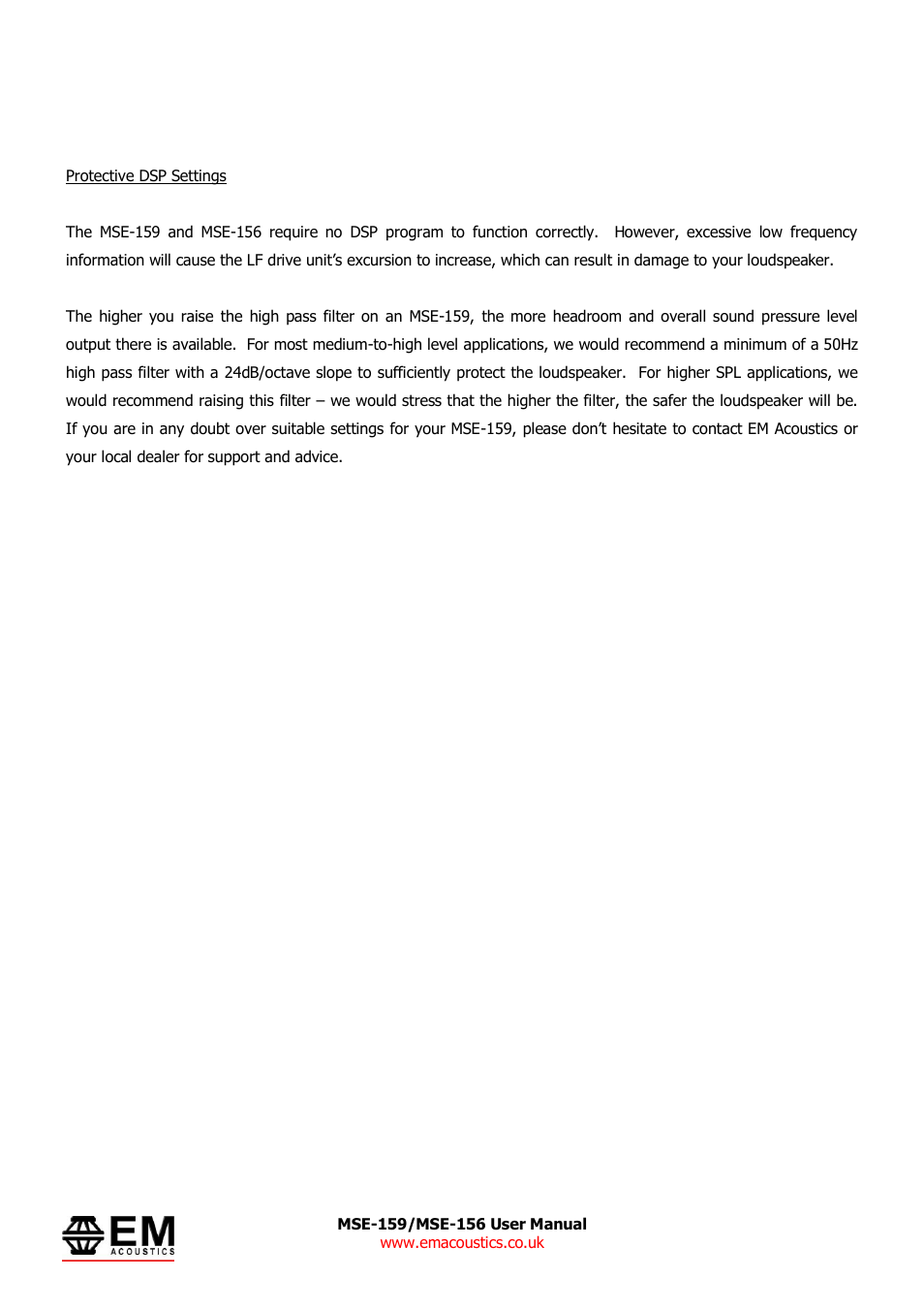 EM Acoustics MSE-156 passive fullrange loudspeaker User Manual | Page 7 / 13