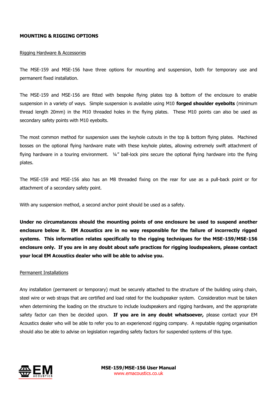 EM Acoustics MSE-156 passive fullrange loudspeaker User Manual | Page 8 / 13