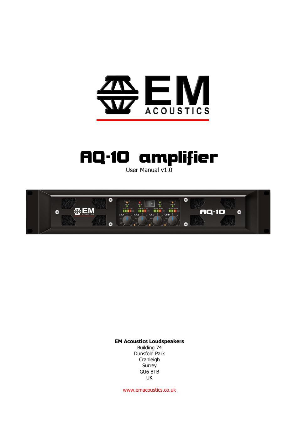 EM Acoustics AQ-10 switchmode amplifier User Manual | 20 pages