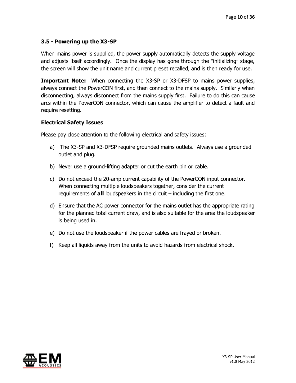 EM Acoustics X3-DFSP self-powered downfill element User Manual | Page 10 / 36