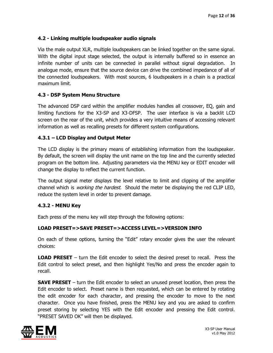 EM Acoustics X3-DFSP self-powered downfill element User Manual | Page 12 / 36
