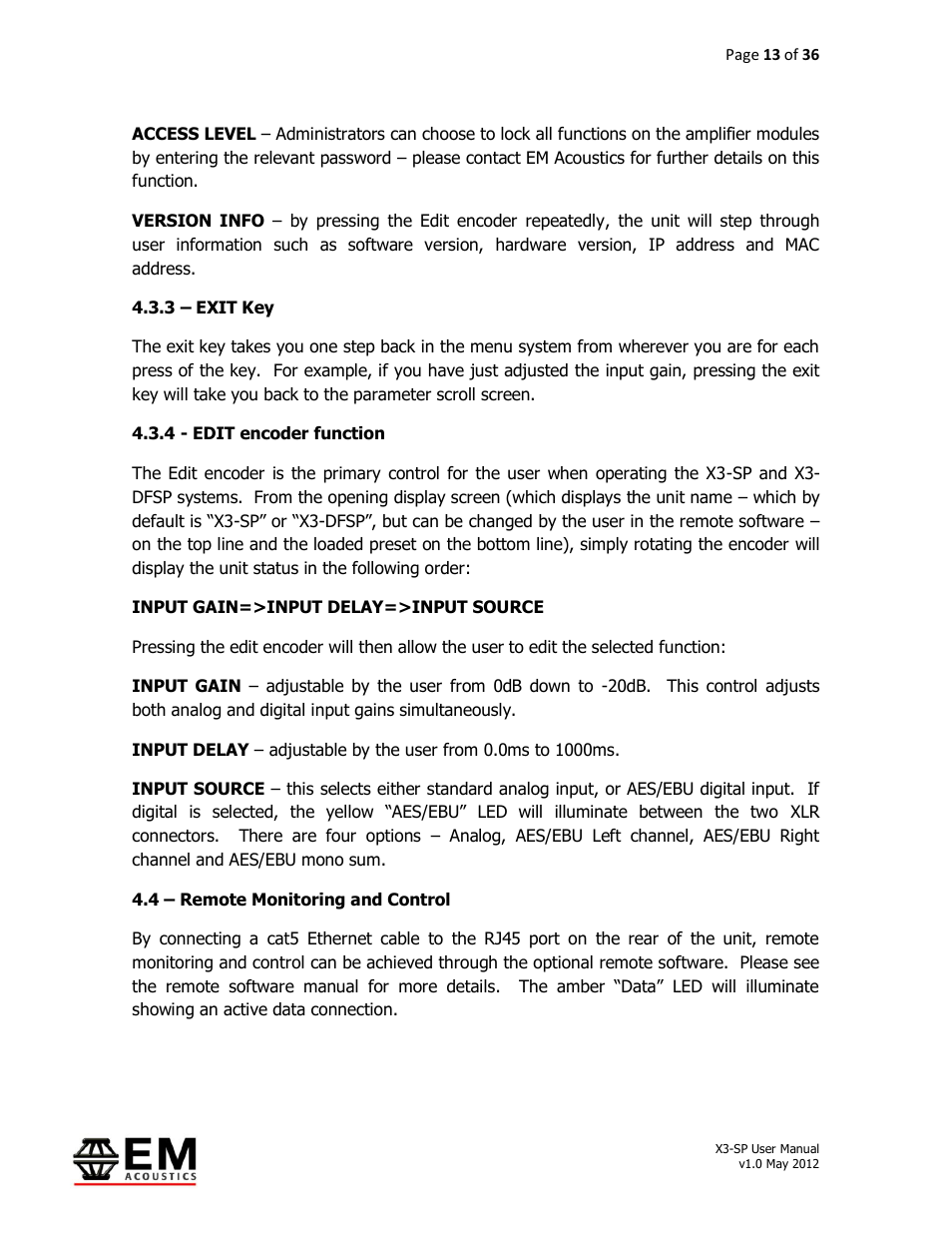 EM Acoustics X3-DFSP self-powered downfill element User Manual | Page 13 / 36