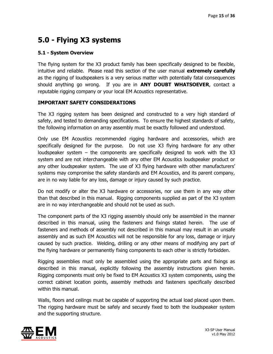 0 - flying x3 systems | EM Acoustics X3-DFSP self-powered downfill element User Manual | Page 15 / 36