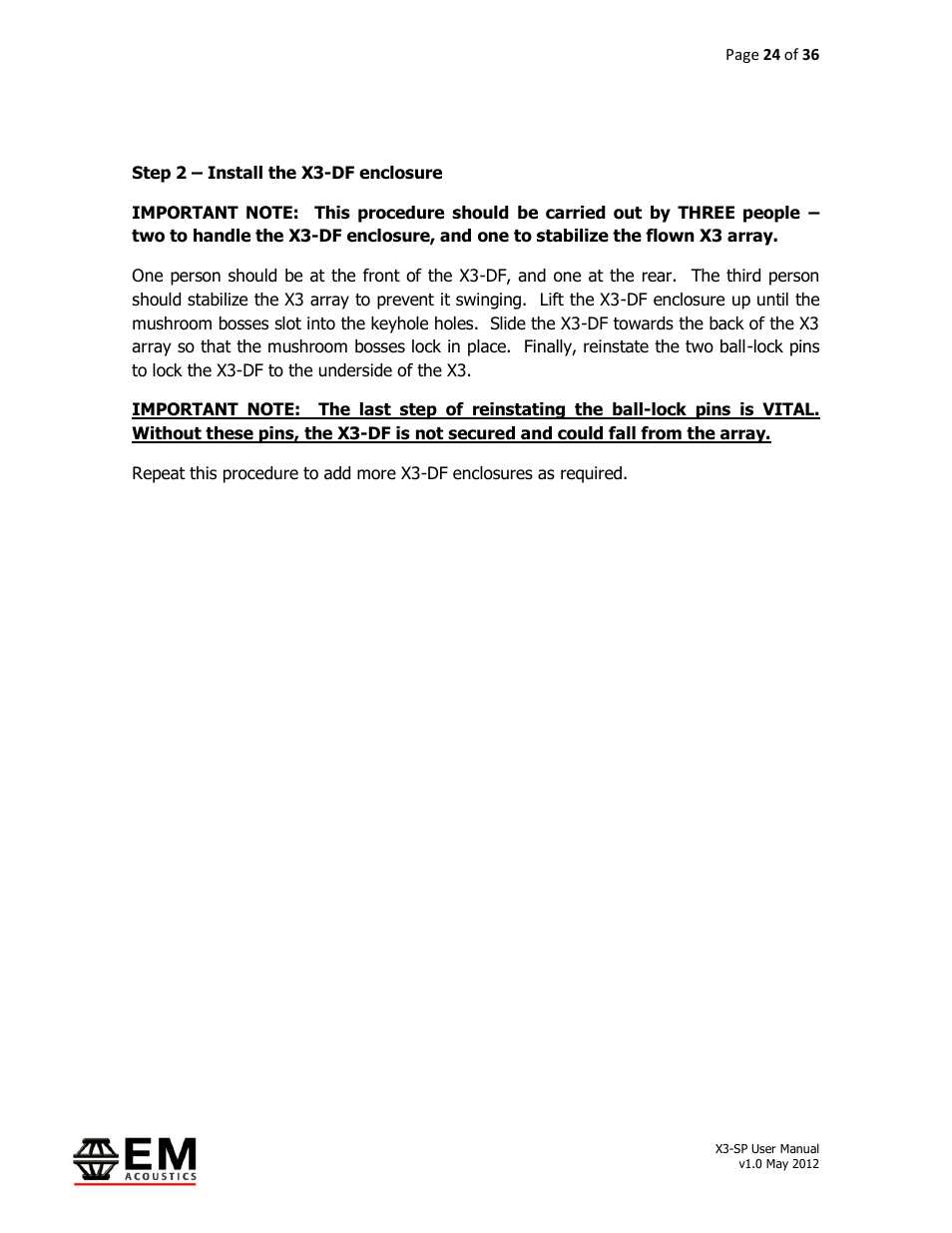 EM Acoustics X3-DFSP self-powered downfill element User Manual | Page 24 / 36