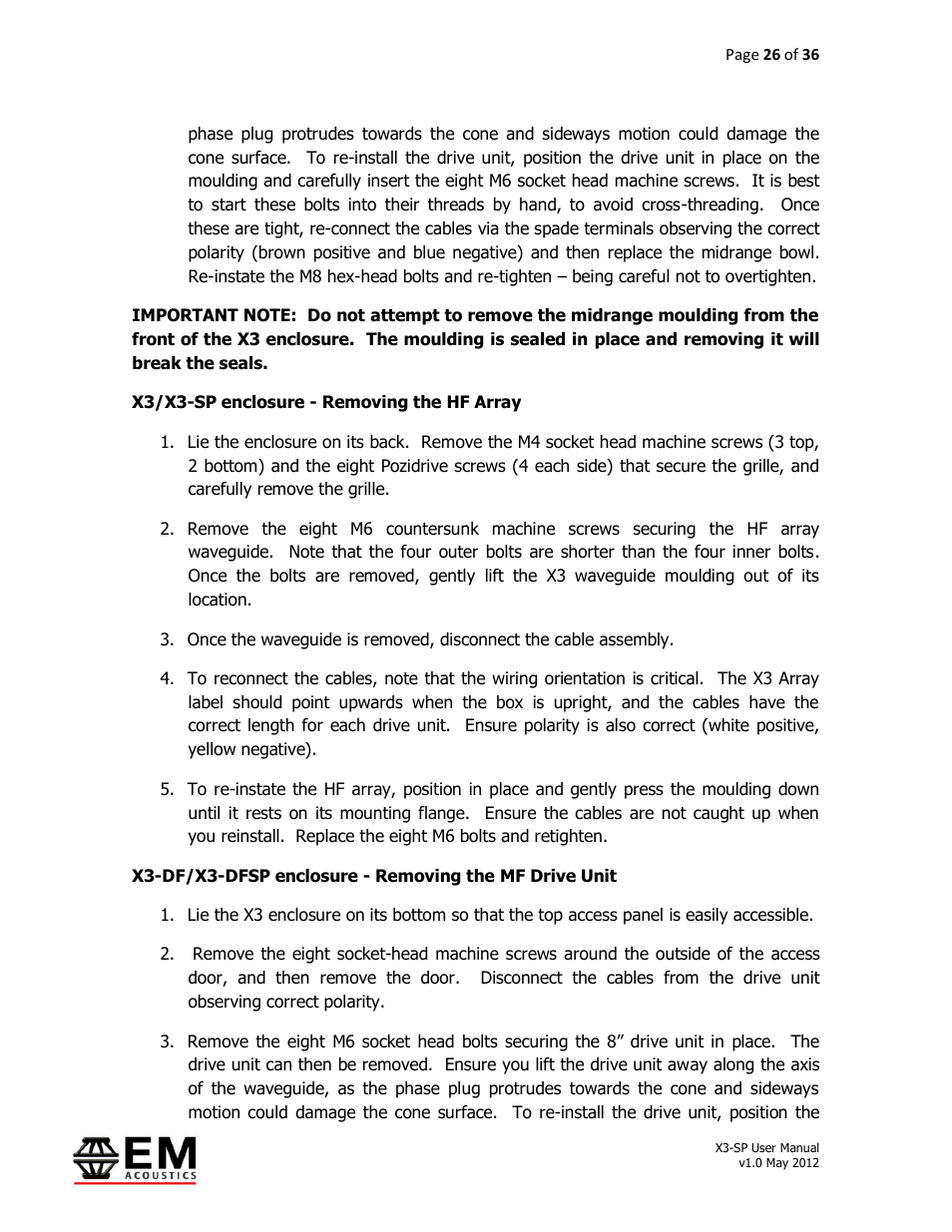 EM Acoustics X3-DFSP self-powered downfill element User Manual | Page 26 / 36