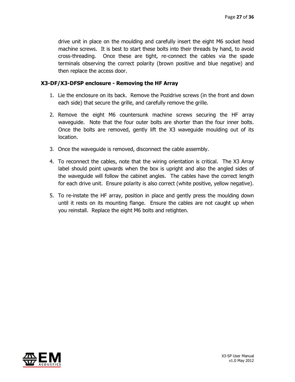 EM Acoustics X3-DFSP self-powered downfill element User Manual | Page 27 / 36