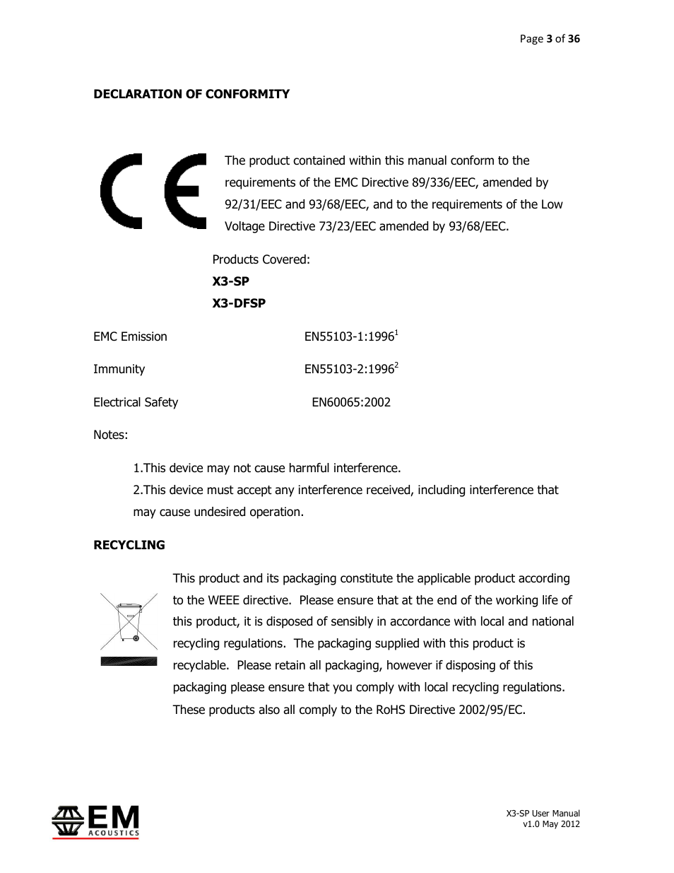 EM Acoustics X3-DFSP self-powered downfill element User Manual | Page 3 / 36