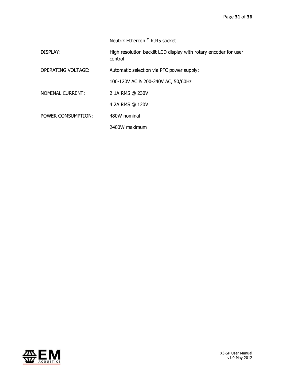 EM Acoustics X3-DFSP self-powered downfill element User Manual | Page 31 / 36