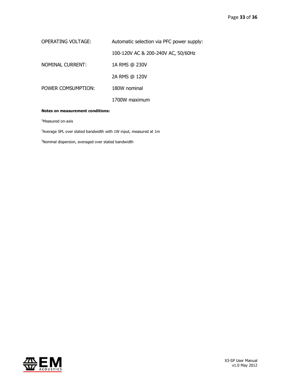 EM Acoustics X3-DFSP self-powered downfill element User Manual | Page 33 / 36