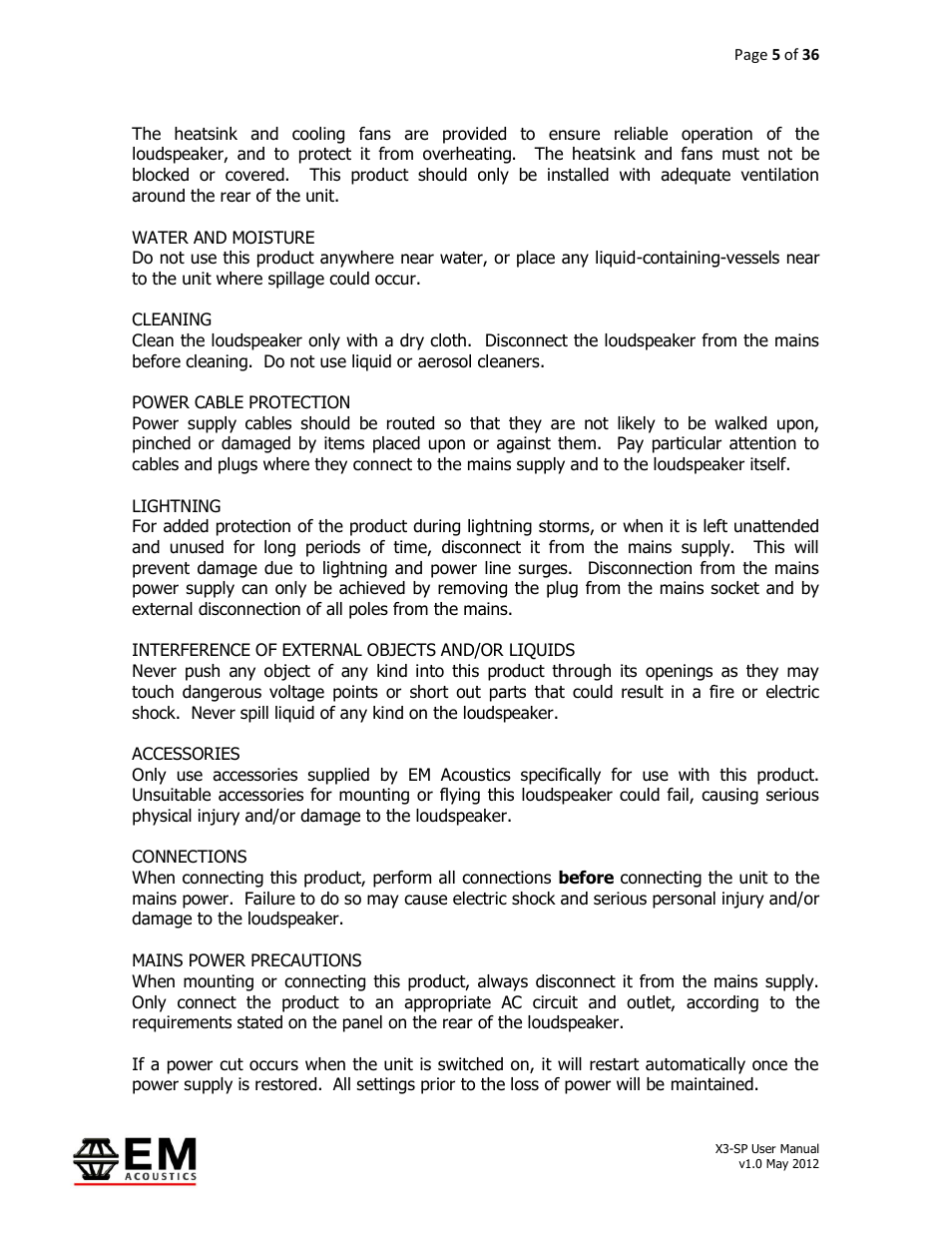 EM Acoustics X3-DFSP self-powered downfill element User Manual | Page 5 / 36