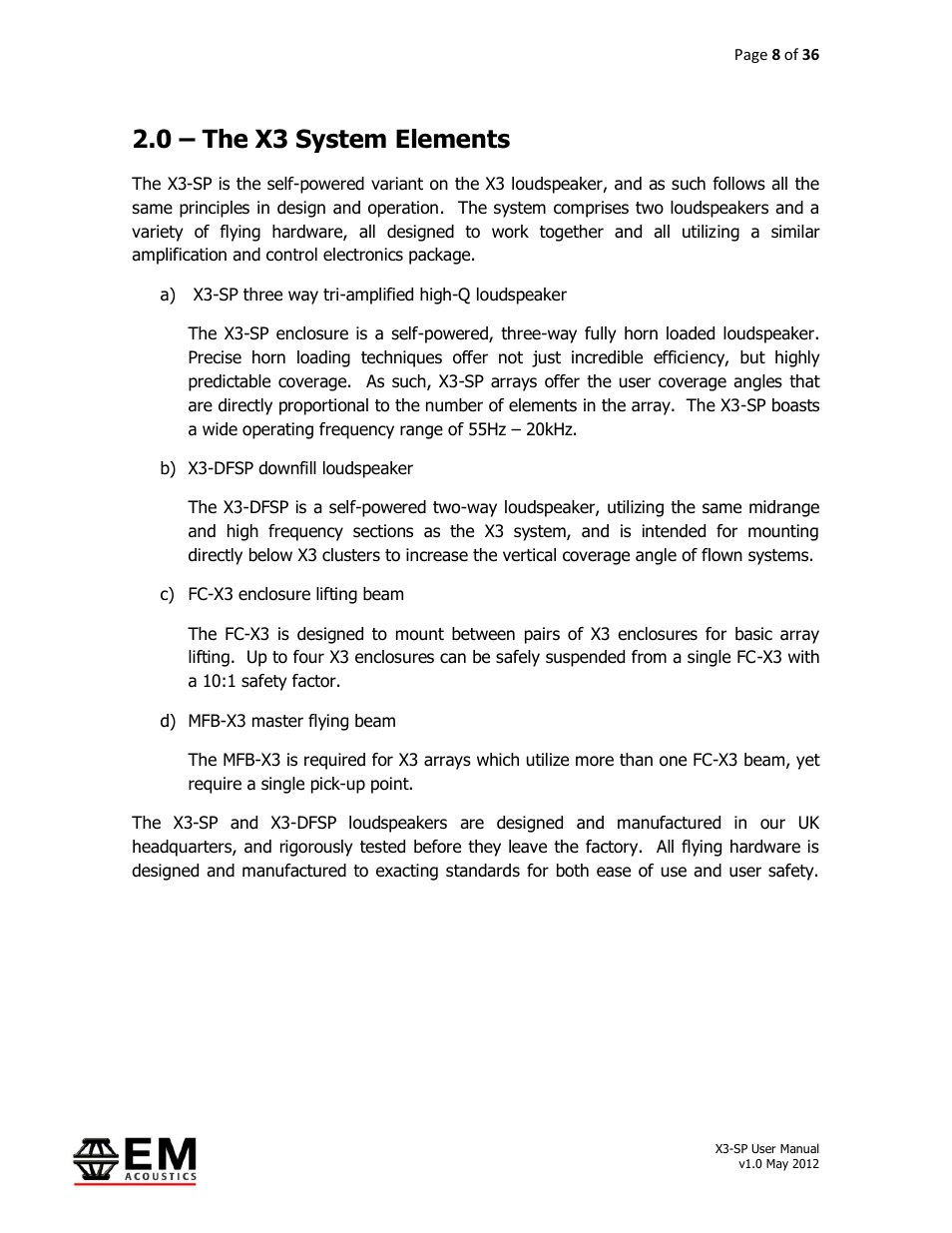 0 – the x3 system elements | EM Acoustics X3-DFSP self-powered downfill element User Manual | Page 8 / 36