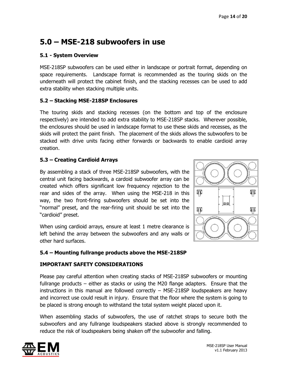 0 – mse-218 subwoofers in use | EM Acoustics MSE-218SP self-powered subwoofer User Manual | Page 14 / 20