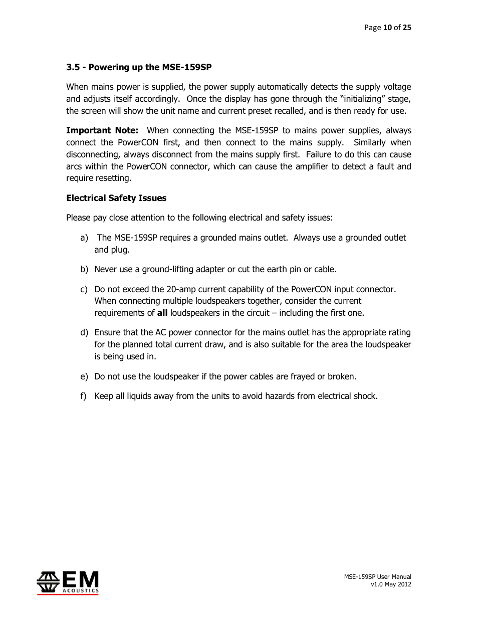 EM Acoustics MSE-159SP self-powered fullrange loudspeaker User Manual | Page 10 / 25