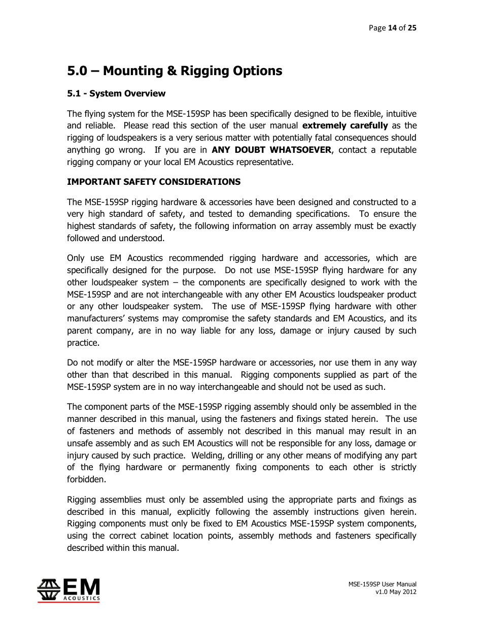 0 – mounting & rigging options | EM Acoustics MSE-159SP self-powered fullrange loudspeaker User Manual | Page 14 / 25