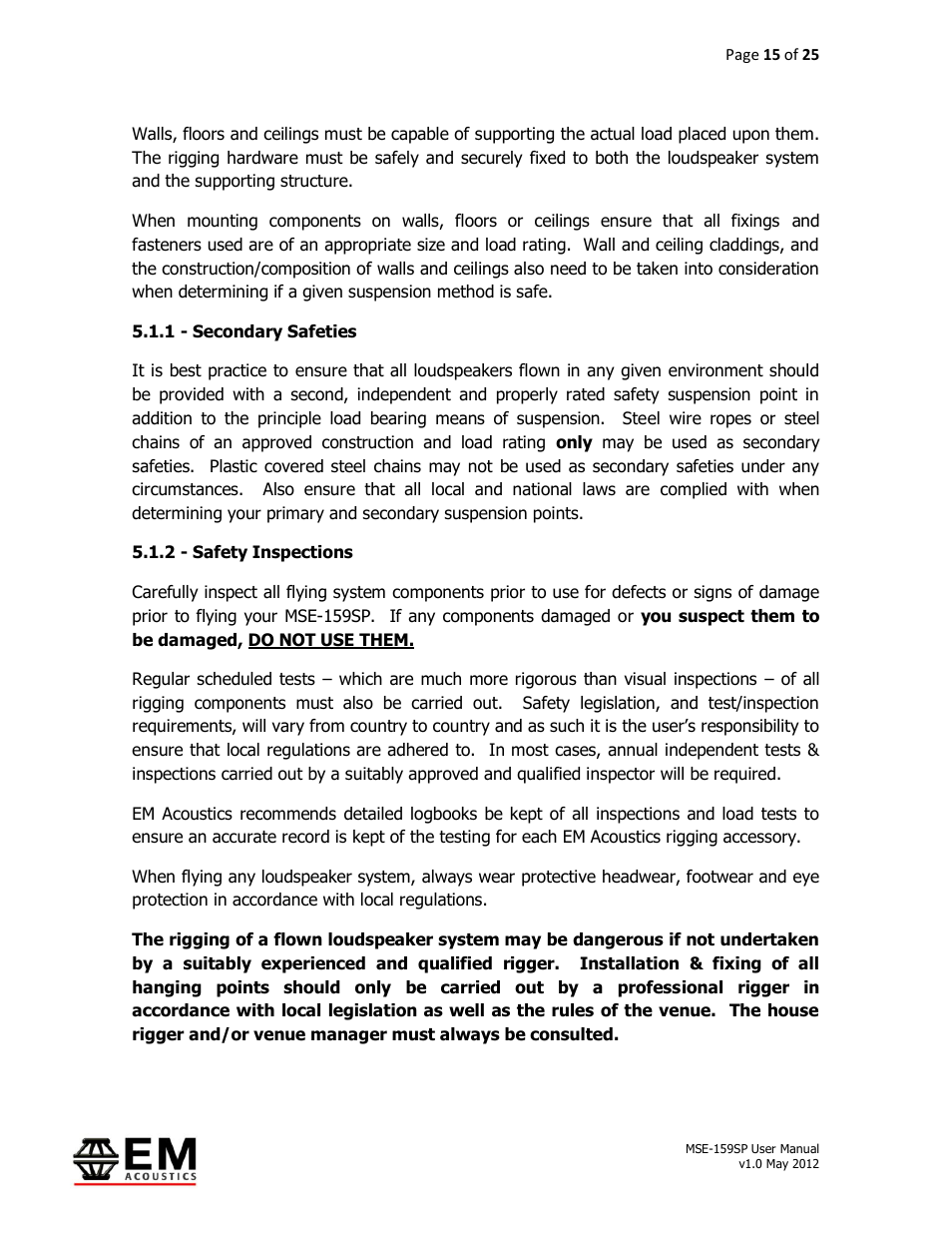 EM Acoustics MSE-159SP self-powered fullrange loudspeaker User Manual | Page 15 / 25