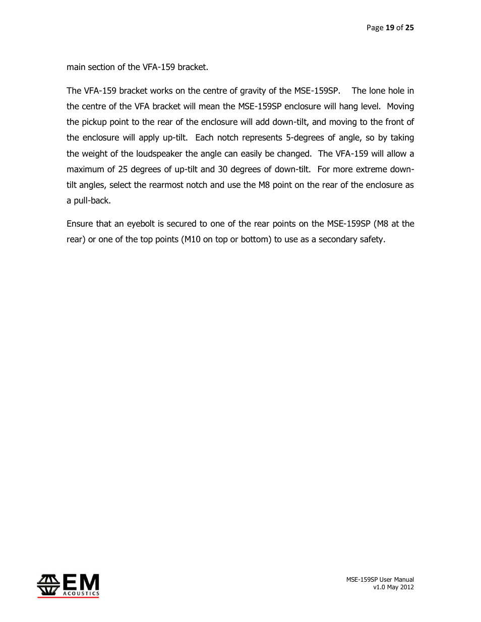 EM Acoustics MSE-159SP self-powered fullrange loudspeaker User Manual | Page 19 / 25