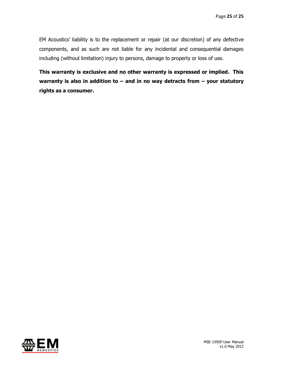 EM Acoustics MSE-159SP self-powered fullrange loudspeaker User Manual | Page 25 / 25