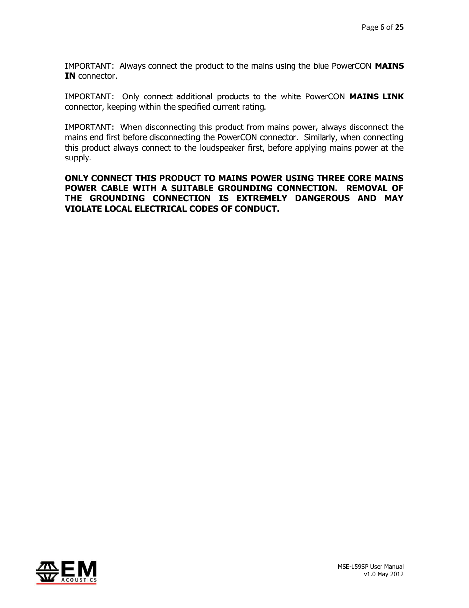 EM Acoustics MSE-159SP self-powered fullrange loudspeaker User Manual | Page 6 / 25