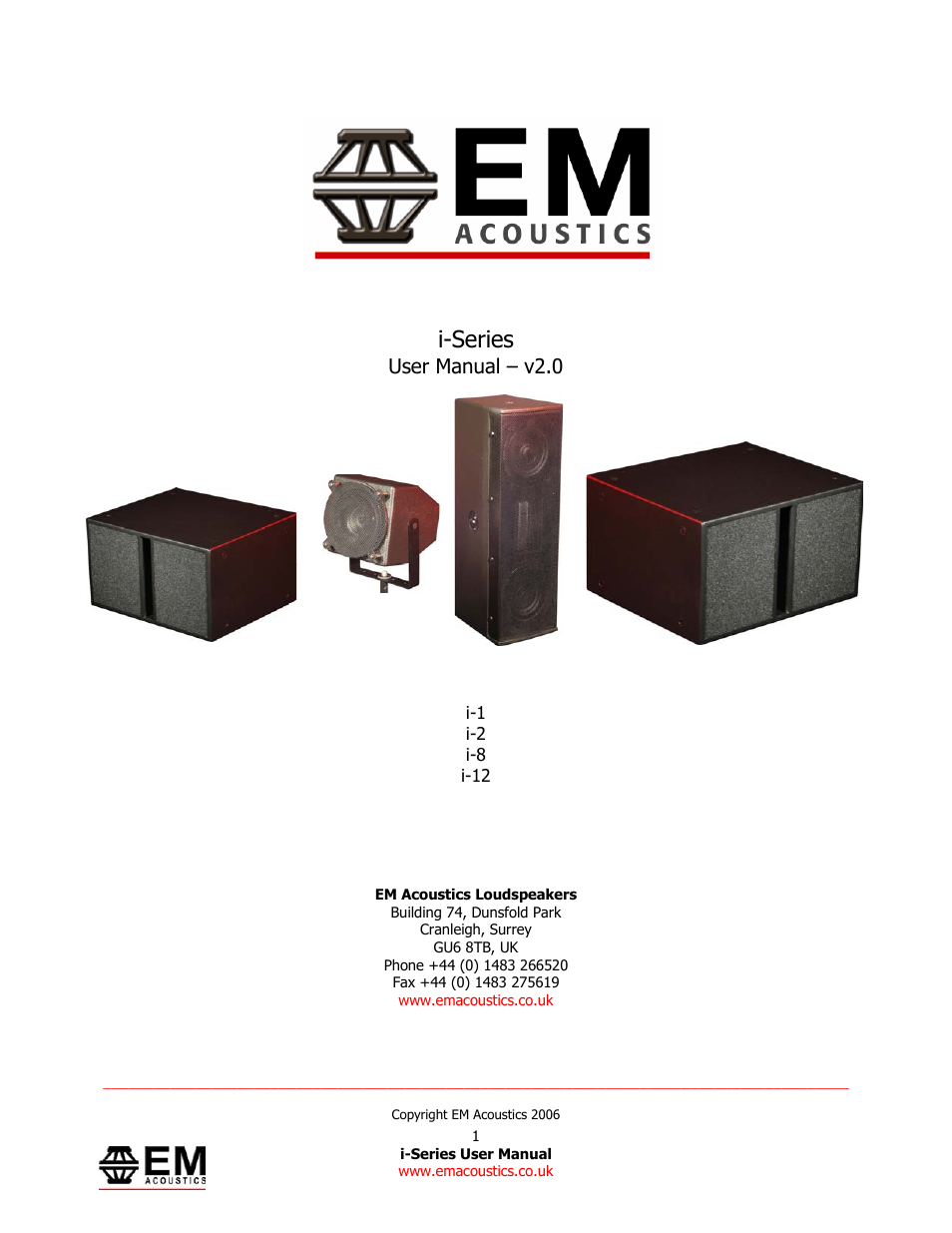 EM Acoustics i-1 ultra-compact satellite loudspeaker User Manual | 19 pages