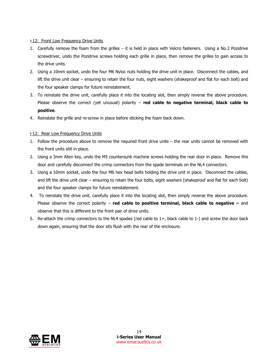 EM Acoustics i-1 ultra-compact satellite loudspeaker User Manual | Page 14 / 19