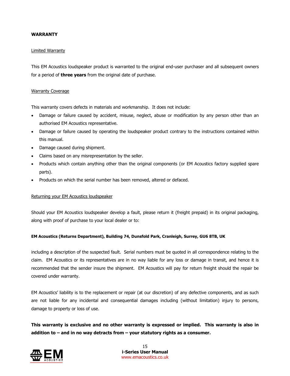 EM Acoustics i-1 ultra-compact satellite loudspeaker User Manual | Page 15 / 19