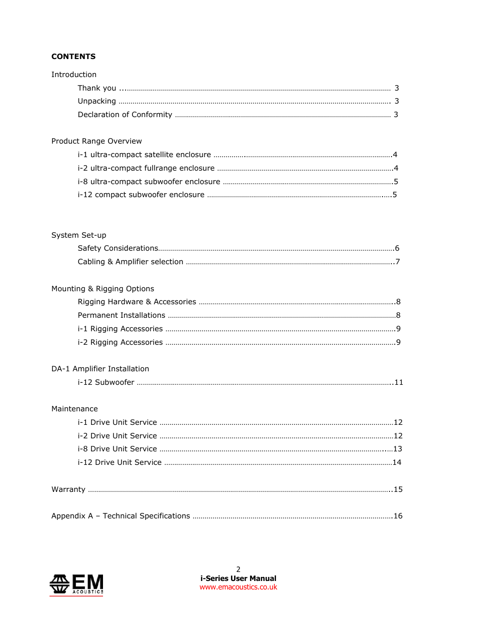 EM Acoustics i-1 ultra-compact satellite loudspeaker User Manual | Page 2 / 19