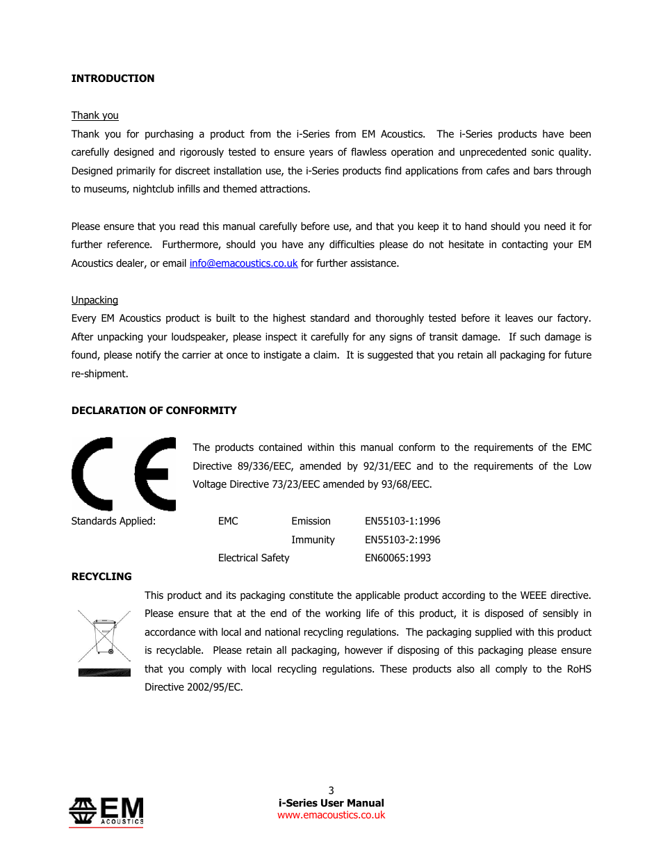 EM Acoustics i-1 ultra-compact satellite loudspeaker User Manual | Page 3 / 19