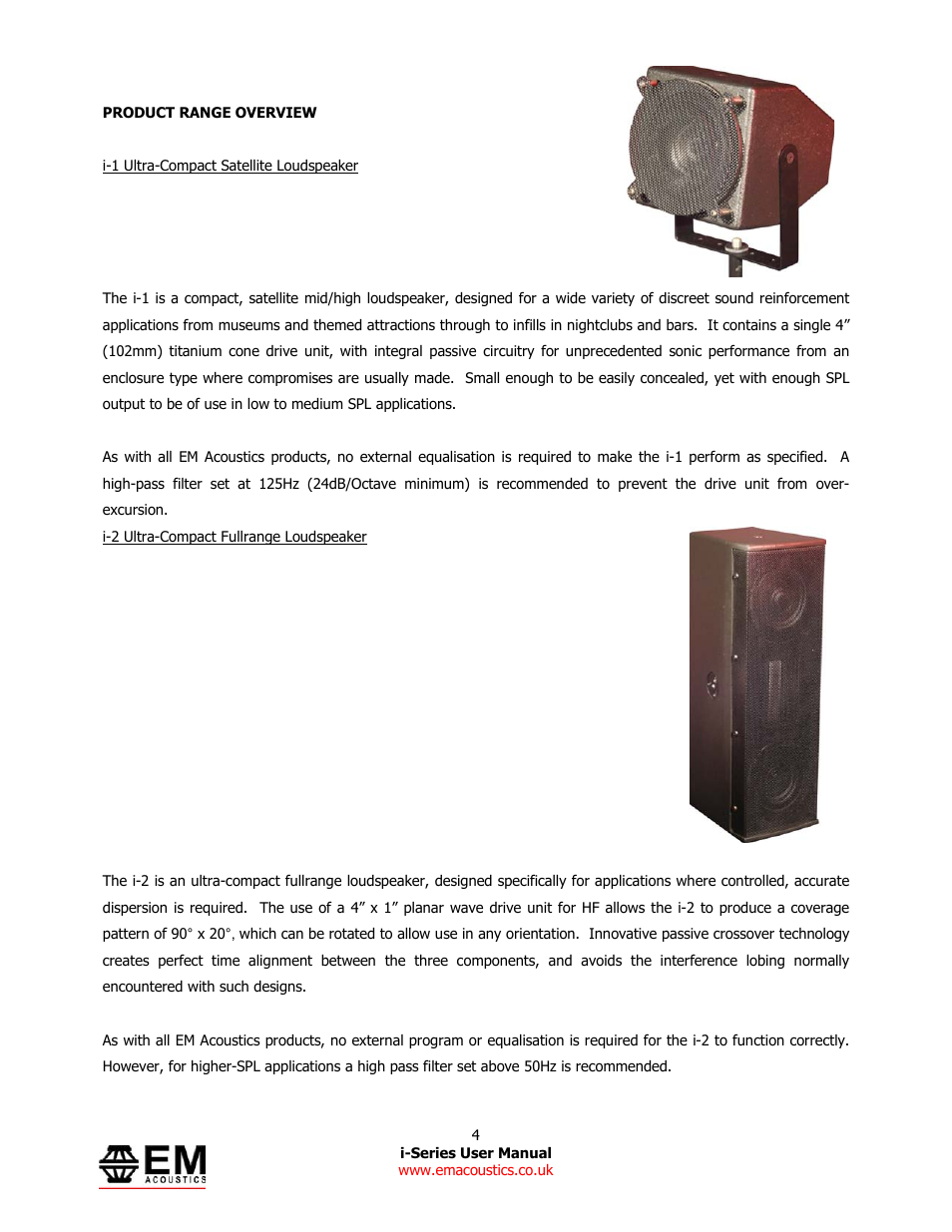EM Acoustics i-1 ultra-compact satellite loudspeaker User Manual | Page 4 / 19