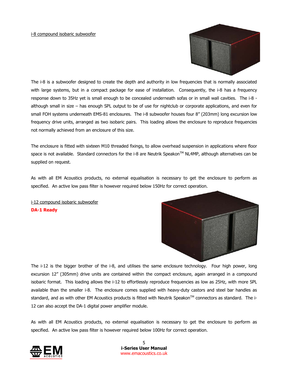 EM Acoustics i-1 ultra-compact satellite loudspeaker User Manual | Page 5 / 19