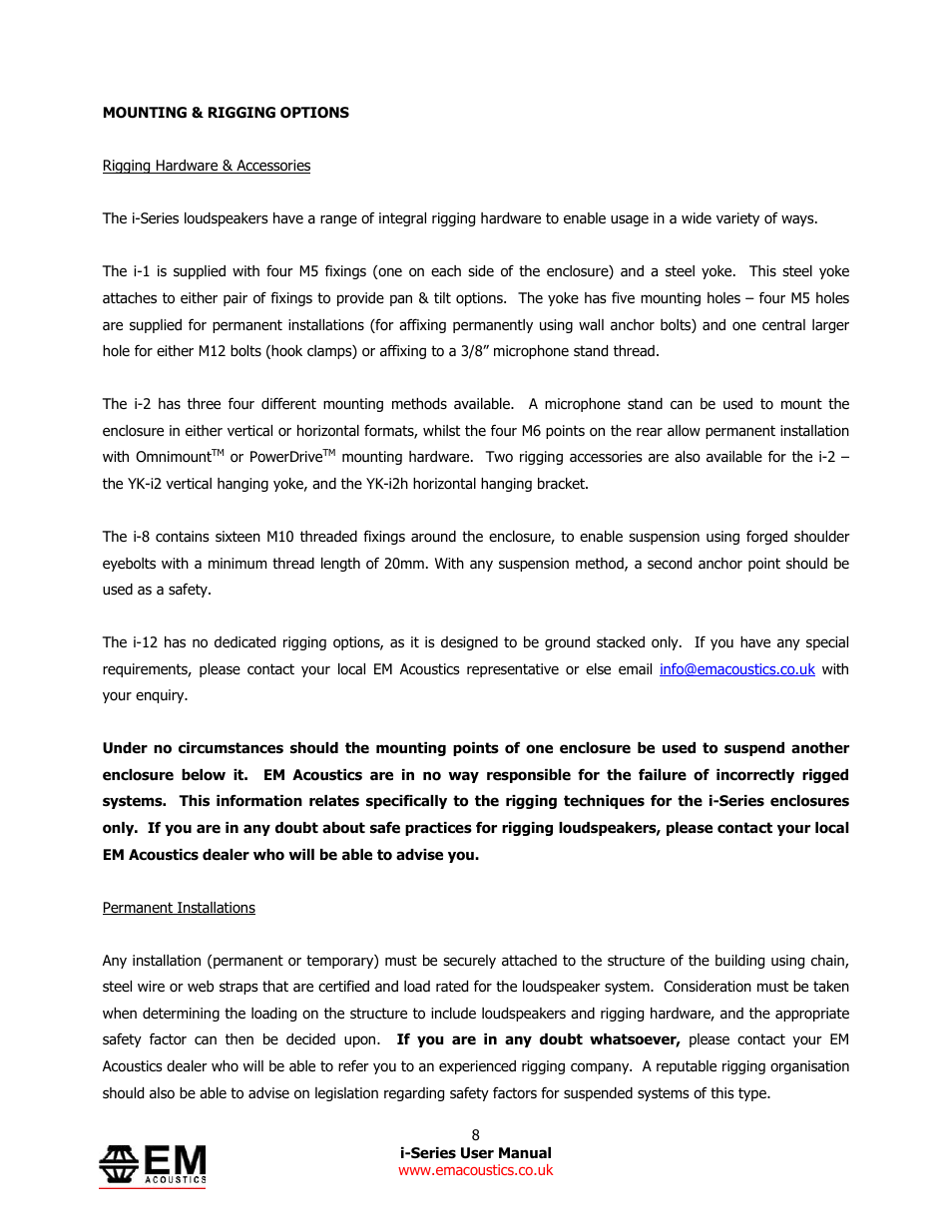 EM Acoustics i-1 ultra-compact satellite loudspeaker User Manual | Page 8 / 19
