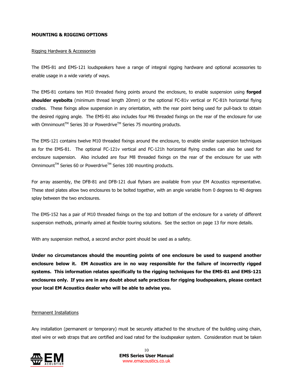 EM Acoustics EMS-81 compact passive loudspeaker User Manual | Page 10 / 25
