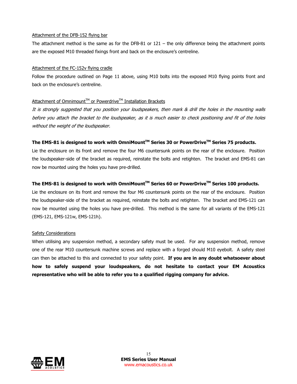 EM Acoustics EMS-81 compact passive loudspeaker User Manual | Page 15 / 25