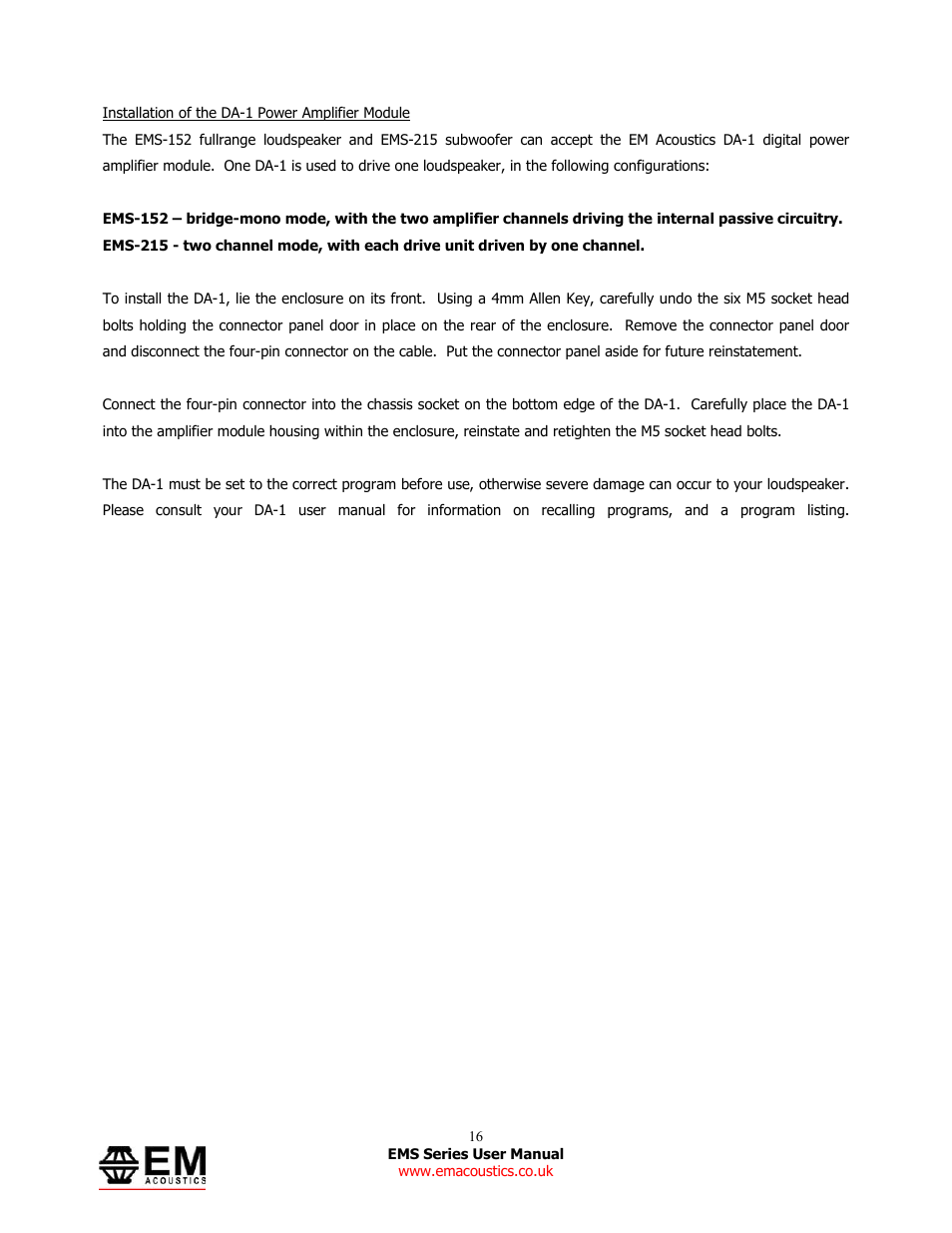 EM Acoustics EMS-81 compact passive loudspeaker User Manual | Page 16 / 25