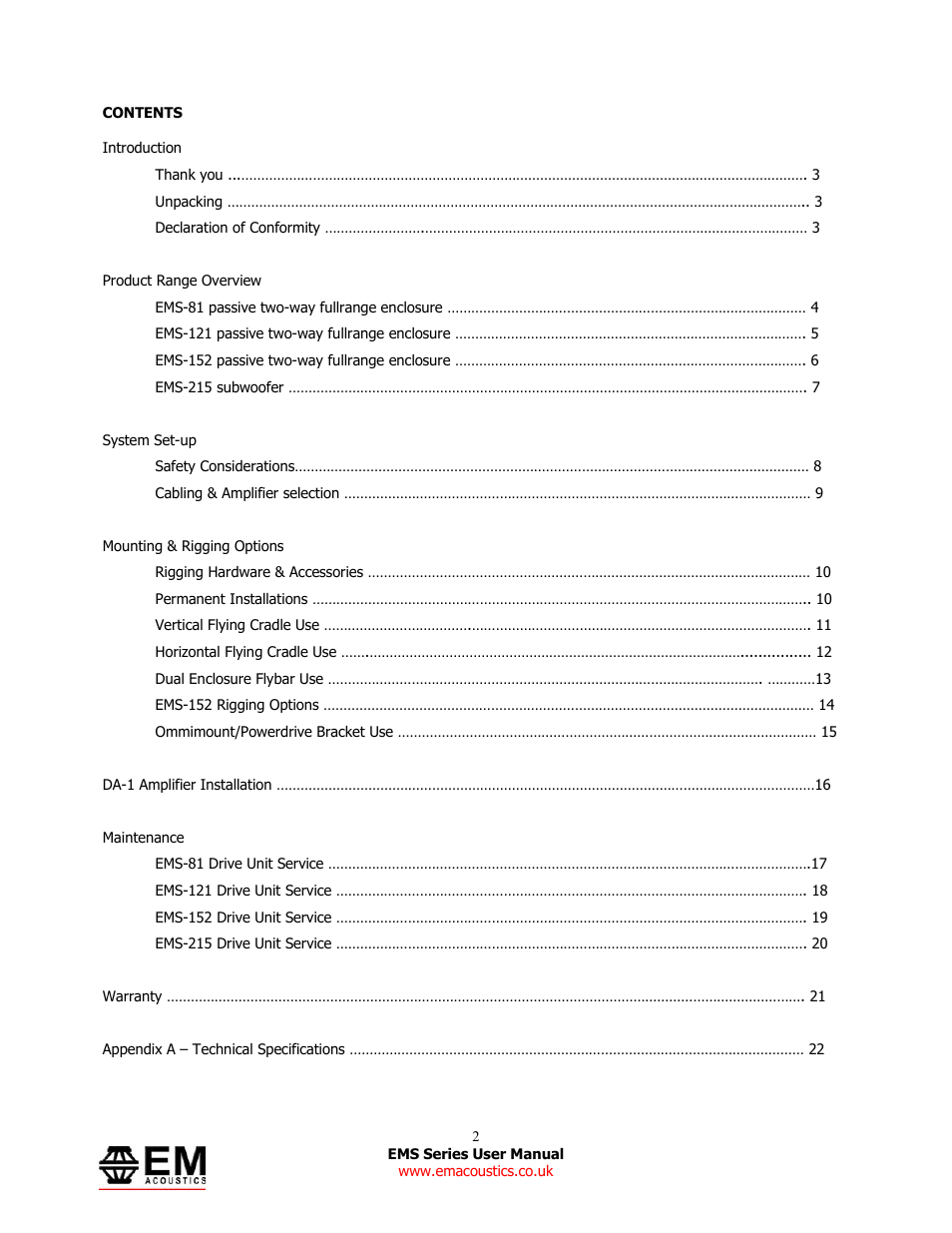 EM Acoustics EMS-81 compact passive loudspeaker User Manual | Page 2 / 25