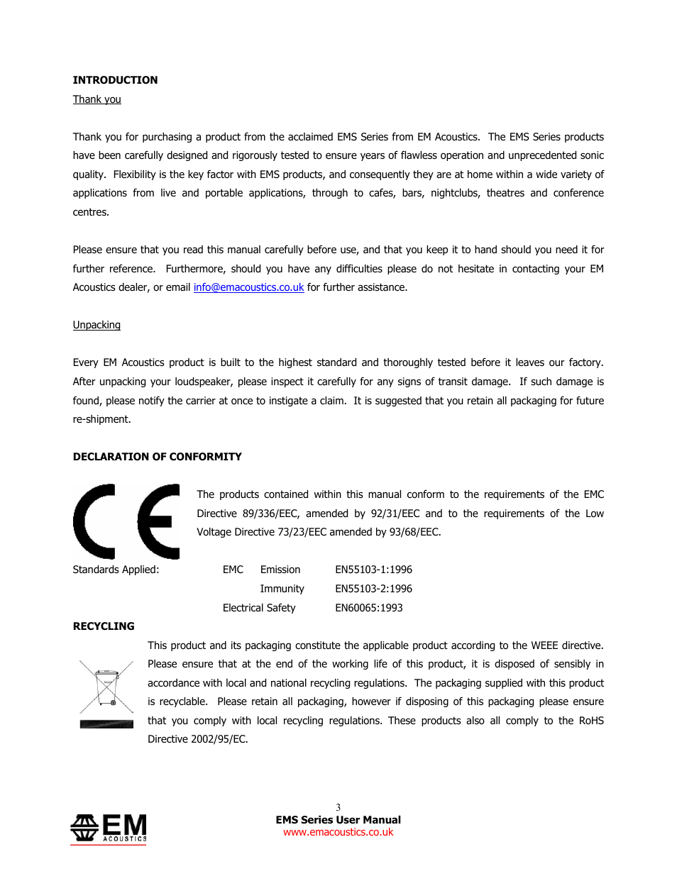 EM Acoustics EMS-81 compact passive loudspeaker User Manual | Page 3 / 25